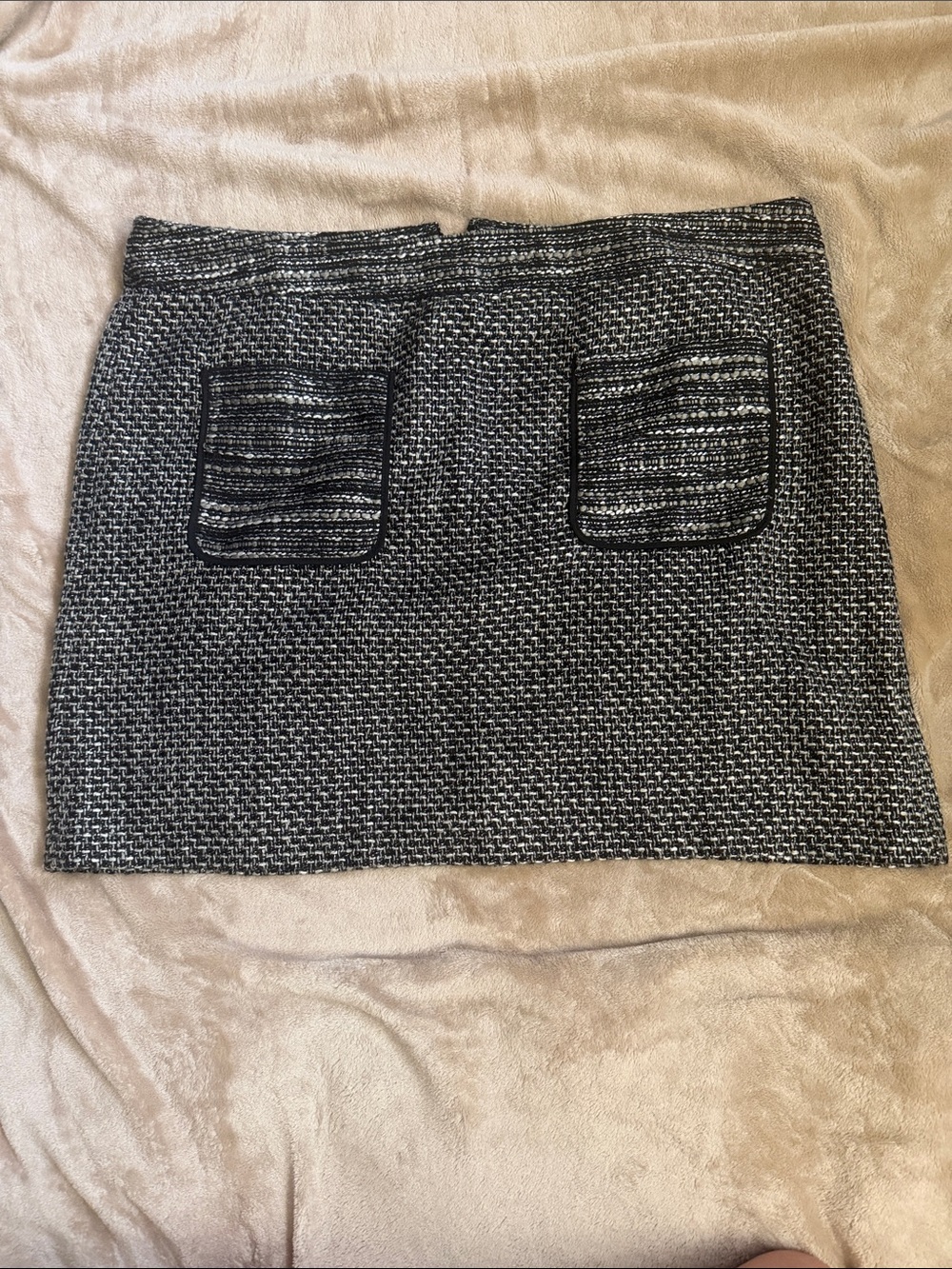 LOFT Black and White Tweed Mini Skirt with Front Pockets